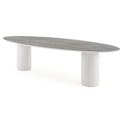 Amico tuintafel ovaal in wit aluminium en volkeramiek Aspen Grey - L 320 x B 130 x H 73.5 cm