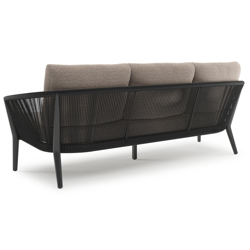 Orso loungebank in zwart aluminium en zwart verticaal geweven ronde rope met Wander Manioc all weather sunbrella® luxe kussen