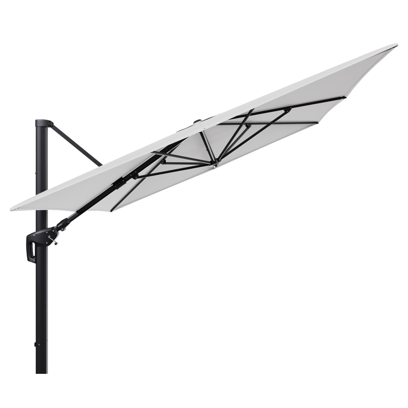 Parasol pendant Minore avec fonction tilt en aluminium noir et toile de parasol en All Weather Solica Soul Optik - Lg.1 400 x Lg.2 300 cm (sans pied de parasol)