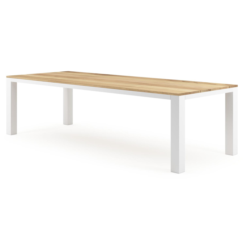 Nano tuintafel in wit aluminium en teak - L 280 x B 110 x H 75 cm