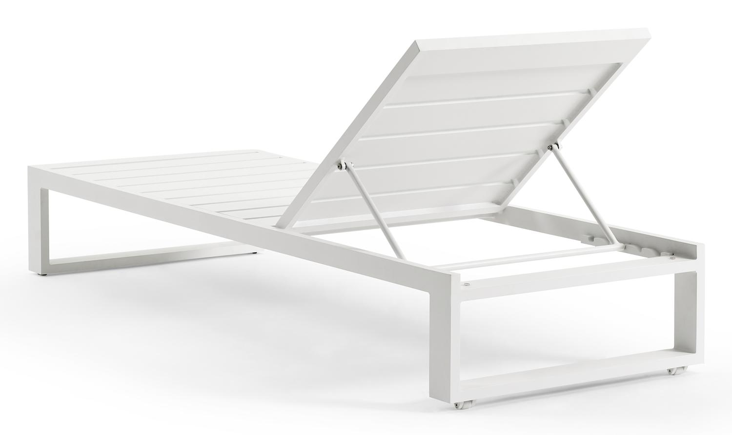 Verato verstelbaar ligbed in wit aluminium met savane nimbus all weather sunbrella® luxe kussen