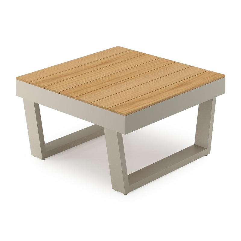 Modica loungetafel in beige aluminium en teak - L 72 x B 72 x H 38 cm
