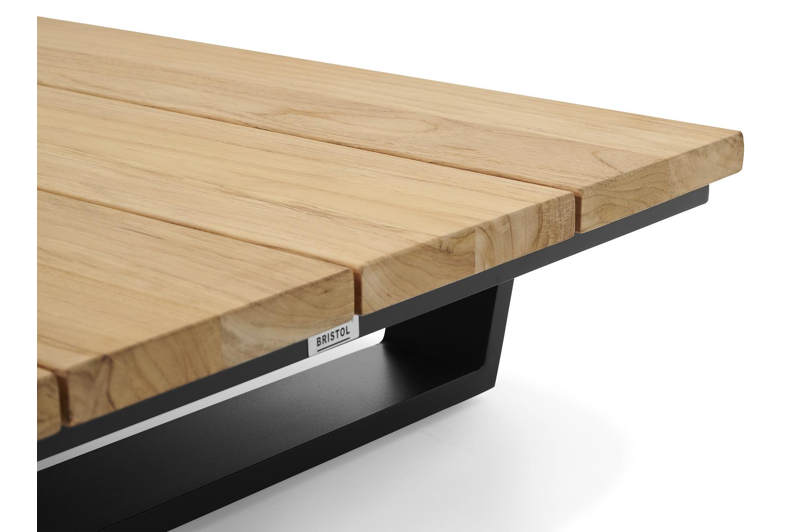 Table basse / pouf Pagino en aluminium noir et teck naturel - Lg 79,5 x larg. 79,5 x H 21 cm