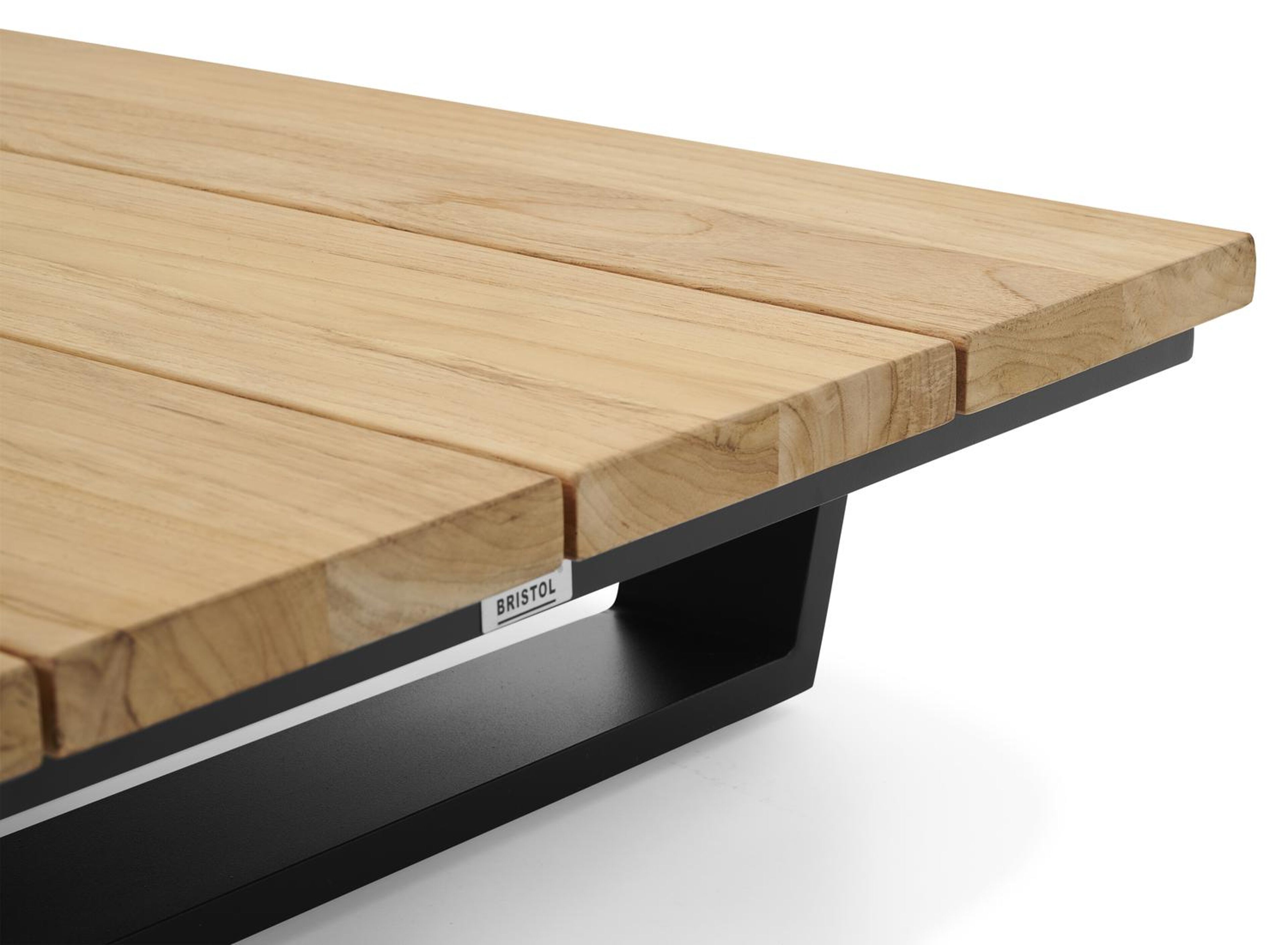 Table basse / pouf Pagino en aluminium noir et teck naturel - Lg 79,5 x larg. 79,5 x H 21 cm