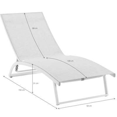 Ensemble de 2 chaises longues réglables Calvia en aluminium blanc avec textilène gris