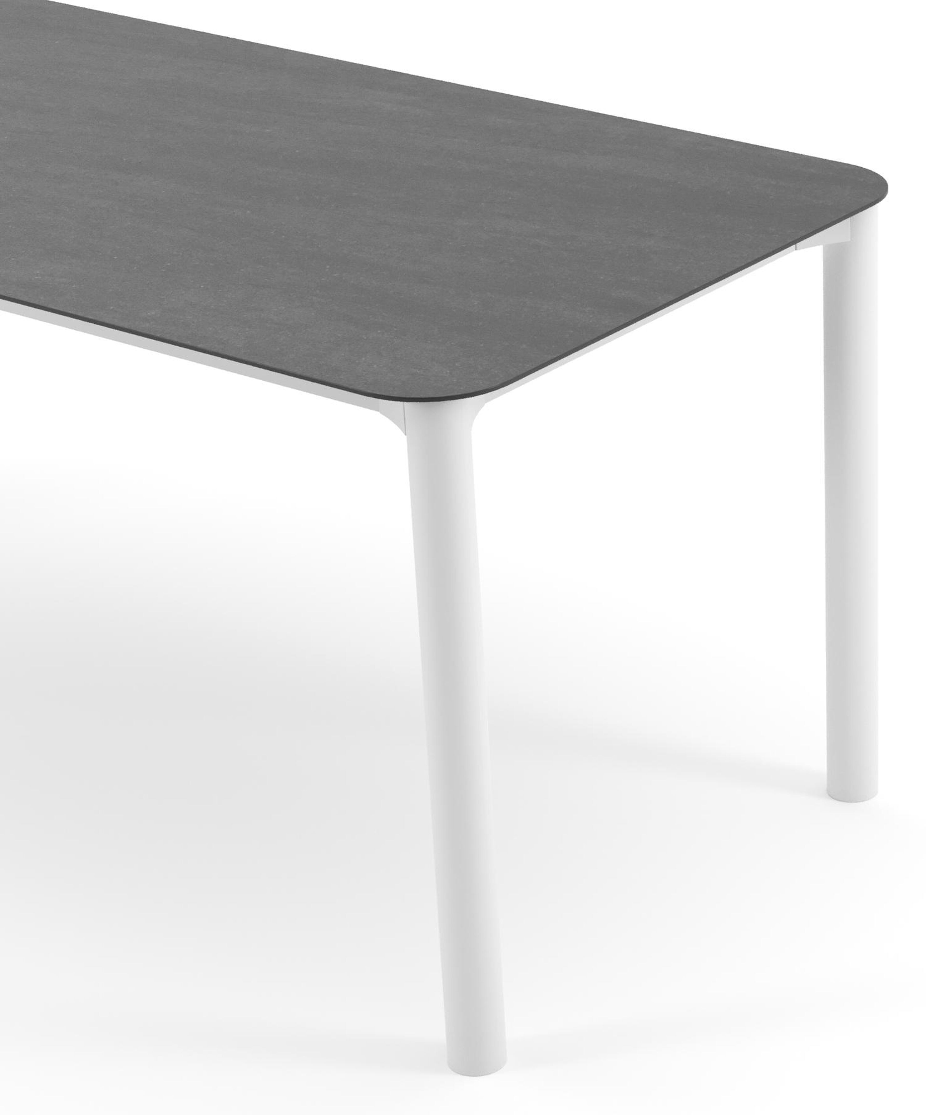 Table de jardin Orso rectangulaire arrondi en aluminium blanc et céramique pleine Basalt Black - Lg. 200 x Lrg. 80 x Haut. 75 cm