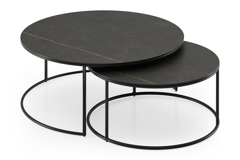 Tables basse Fano en aluminium noir et céramique pleine calatorao - Dia. 85/65 X H 35/30 cm