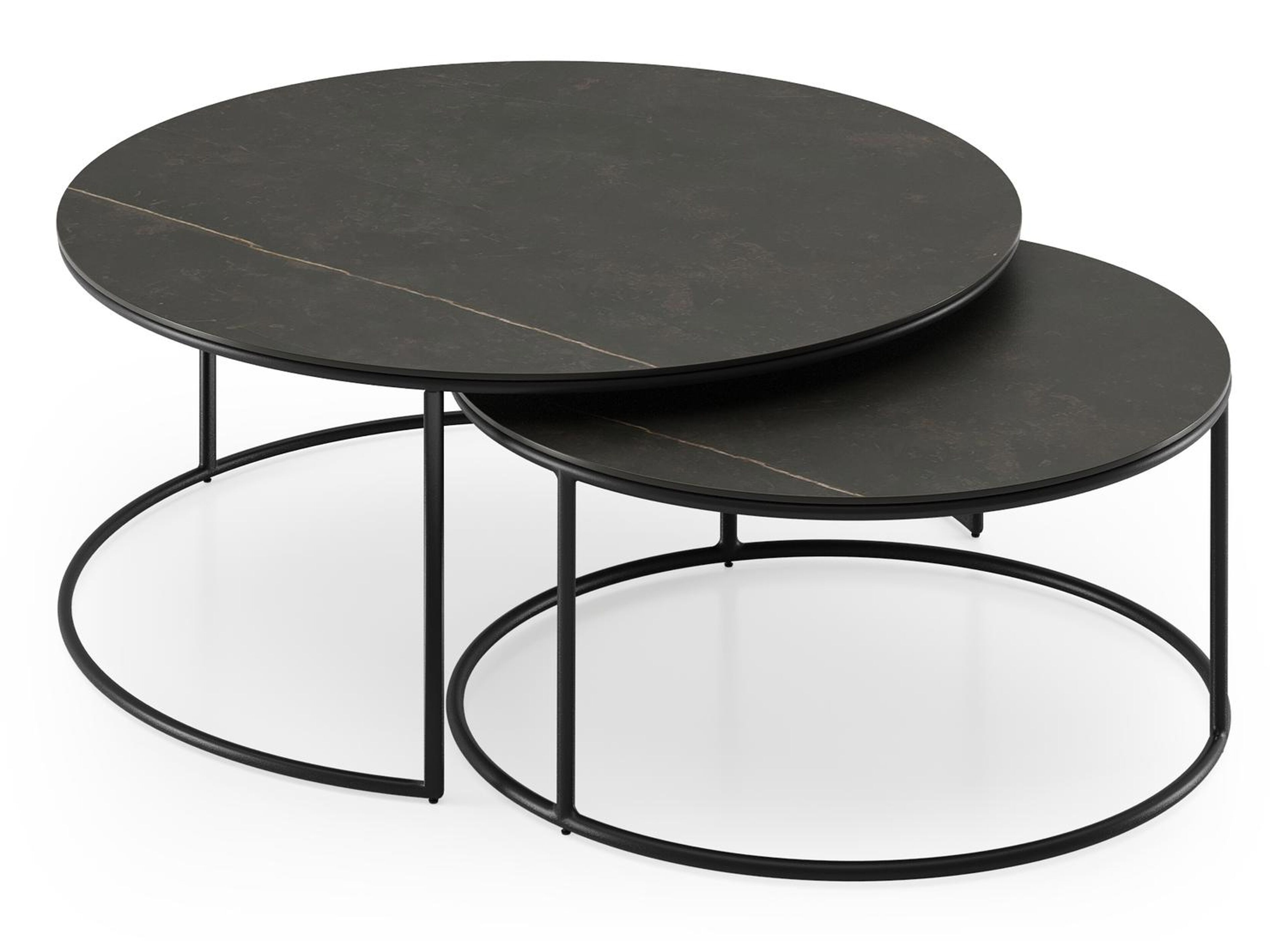 Tables basse Fano en aluminium noir et céramique pleine calatorao - Dia. 85/65 X H 35/30 cm