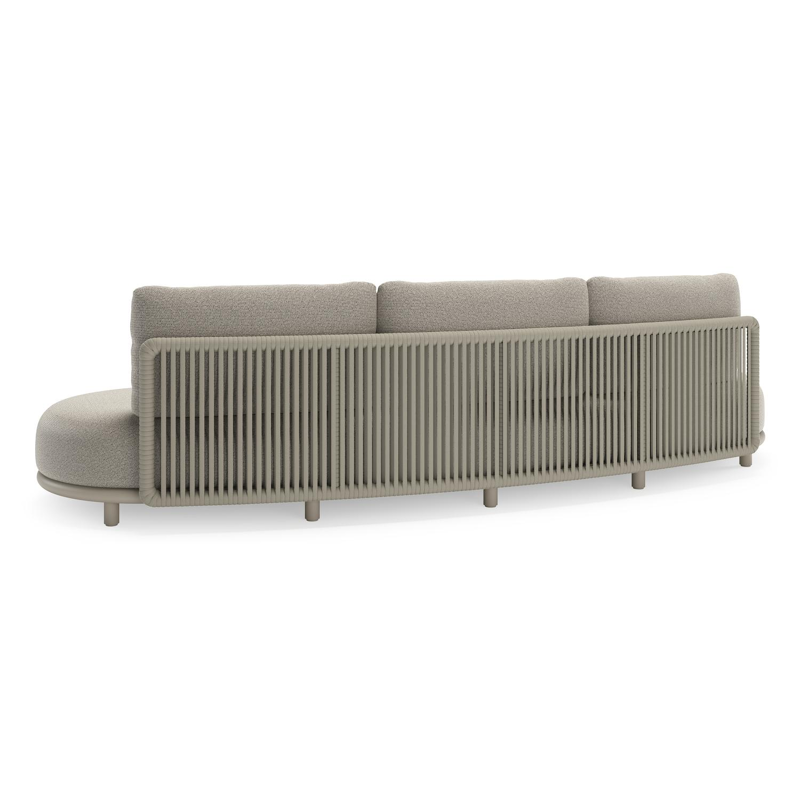 Salon de jardin Lomano en aluminium beige et corde luxe plate tissÃ©e verticalement beige et coussins en all weather solica Firenze Sand