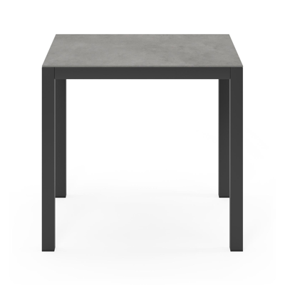 Feltro tuinset in zwart aluminium en grijs volkeramiek tafelblad met 2 stapelbare Calobra tuinstoelen