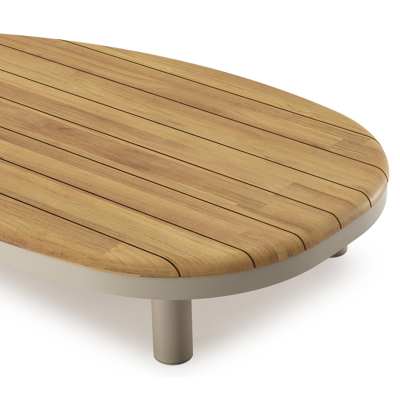 Donato loungetafel organisch in beige aluminium en teak Naturel - L 151 x B 90 x H 24.5 cm