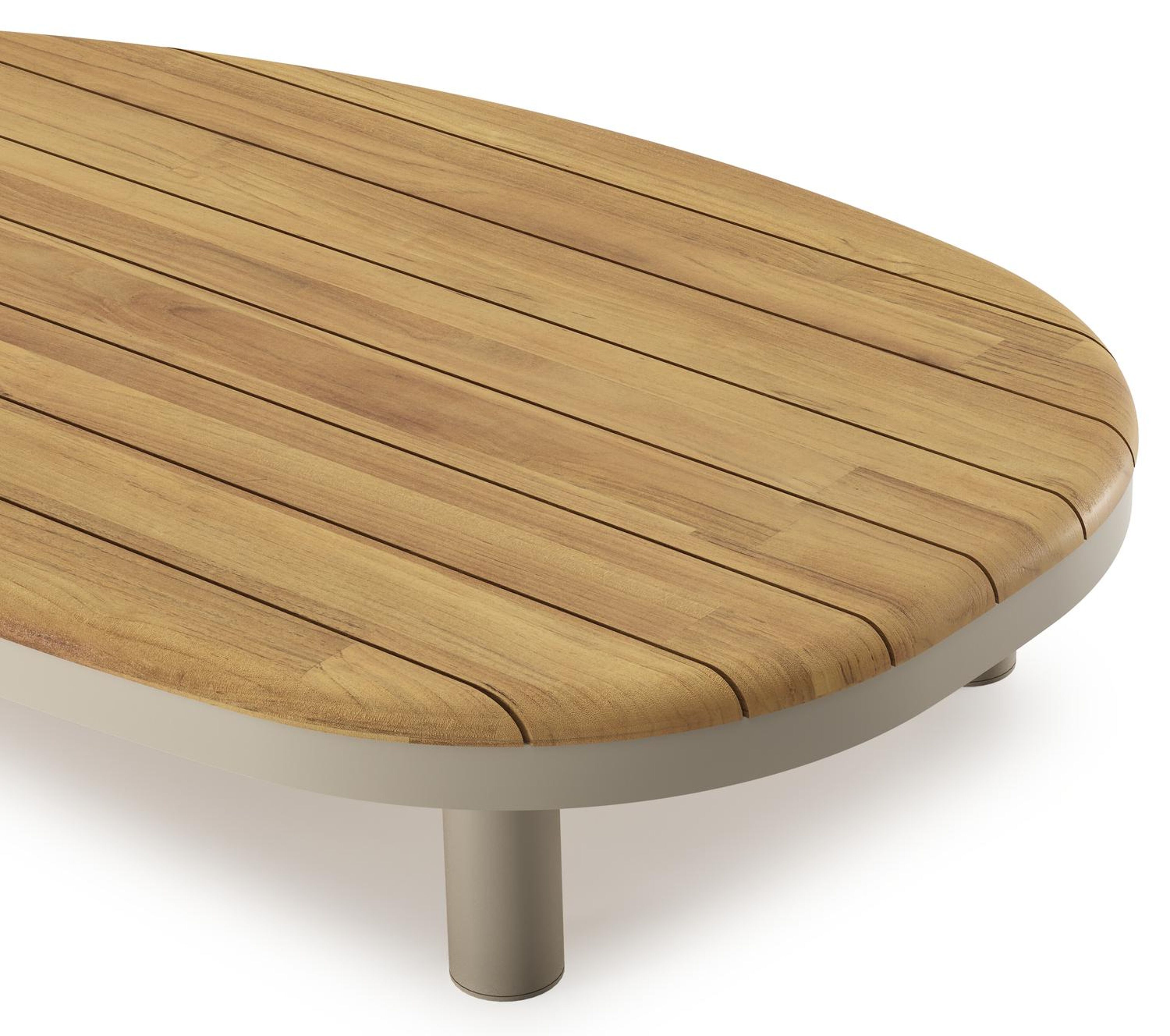 Table de basse Donato organique en aluminium beige et teck Naturel - Lg. 151 x Lrg. 90 x Haut. 25 cm