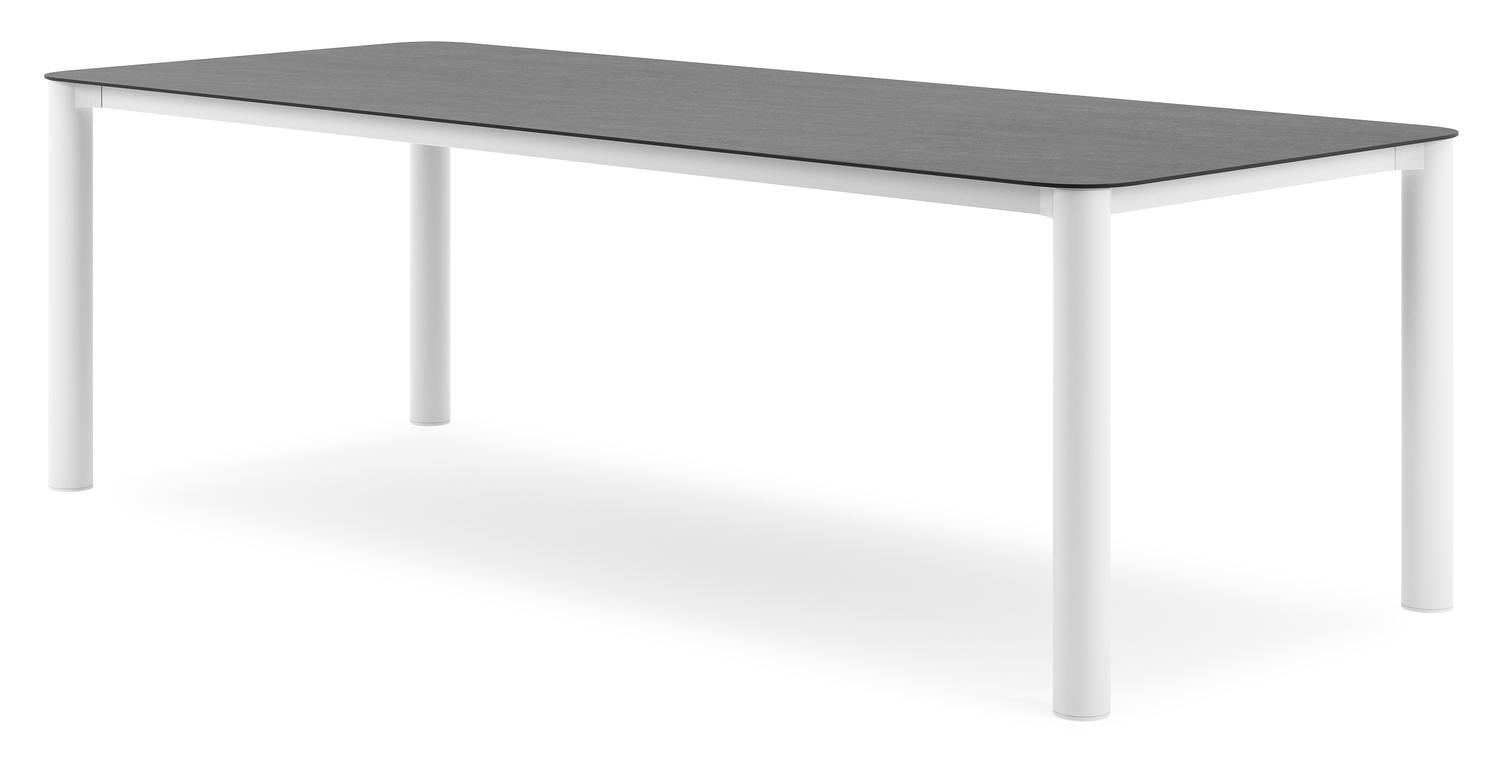 Table de jardin Orso rectangulaire arrondi en aluminium blanc et céramique pleine Basalt Black - Lg. 240 x Lrg. 100 x Haut. 73.5 cm