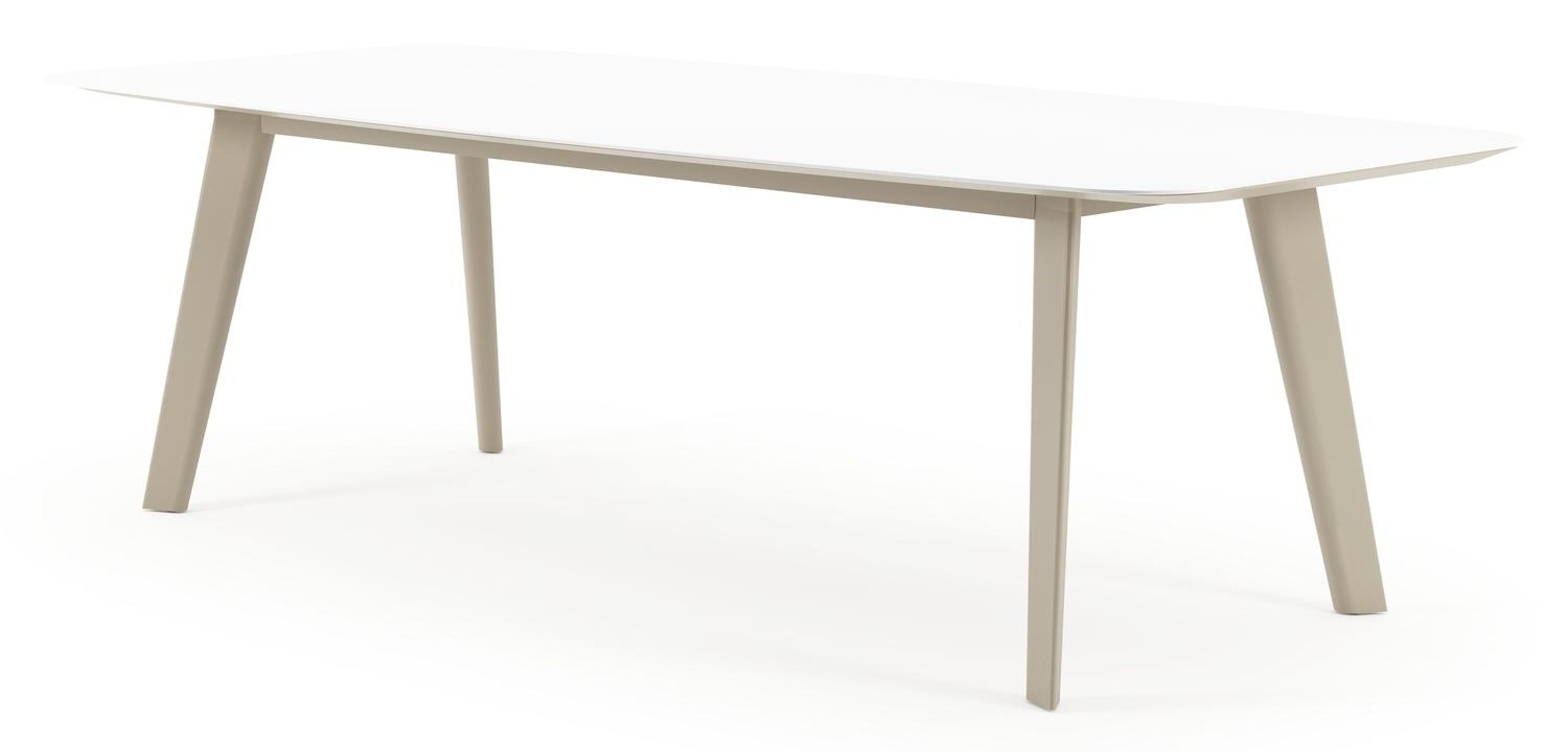 Lacrima tuintafel bootvorm in beige aluminium en volkeramiek Arctic White - L 255 x B 115 x H 74 cm