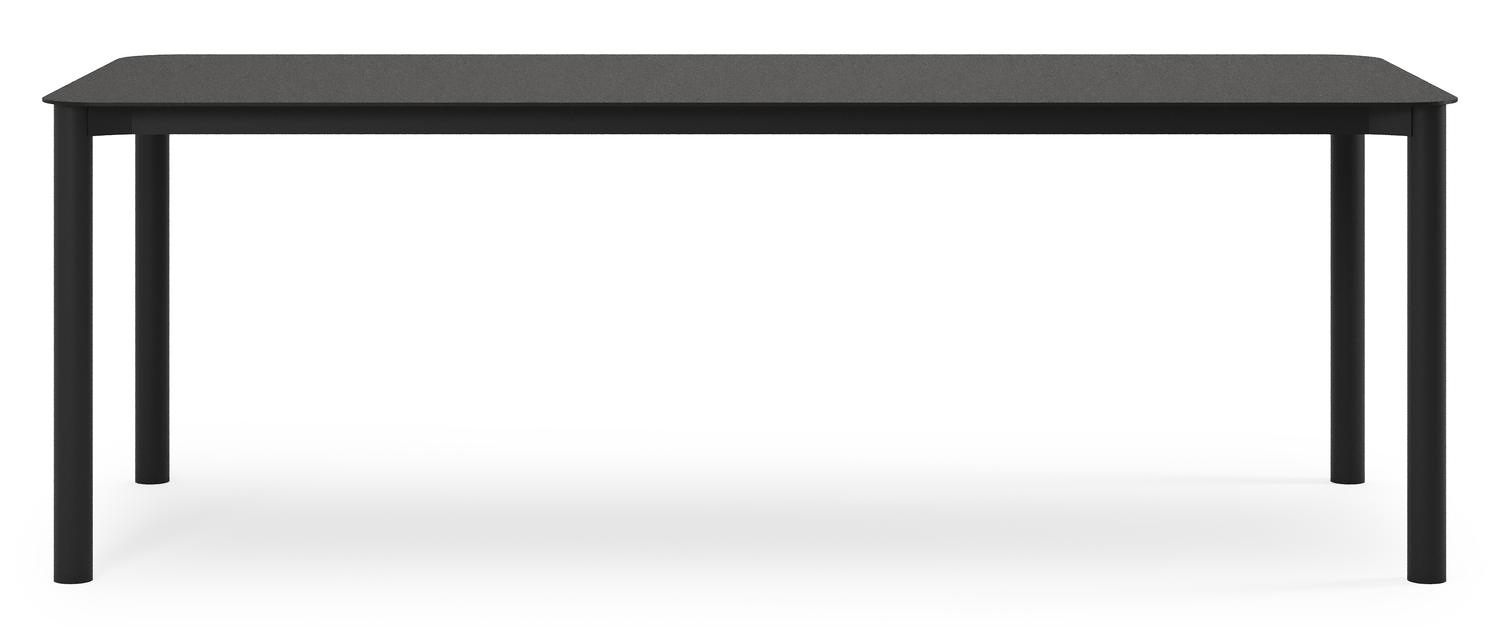 Mira rechthoekige afgeronde tuinset in zwart aluminium en sintered stone notte minerale met 6 Amalfi tuinstoelen