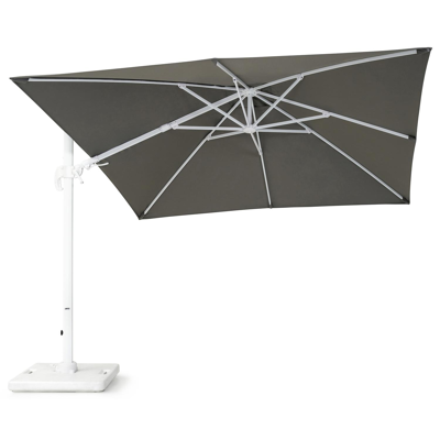 Avola zweefparasol met tiltfunctie in wit aluminium met grijs all weather sunbrella® premium parasoldoek - L1: 300 x L2: 300 cm (met voet)