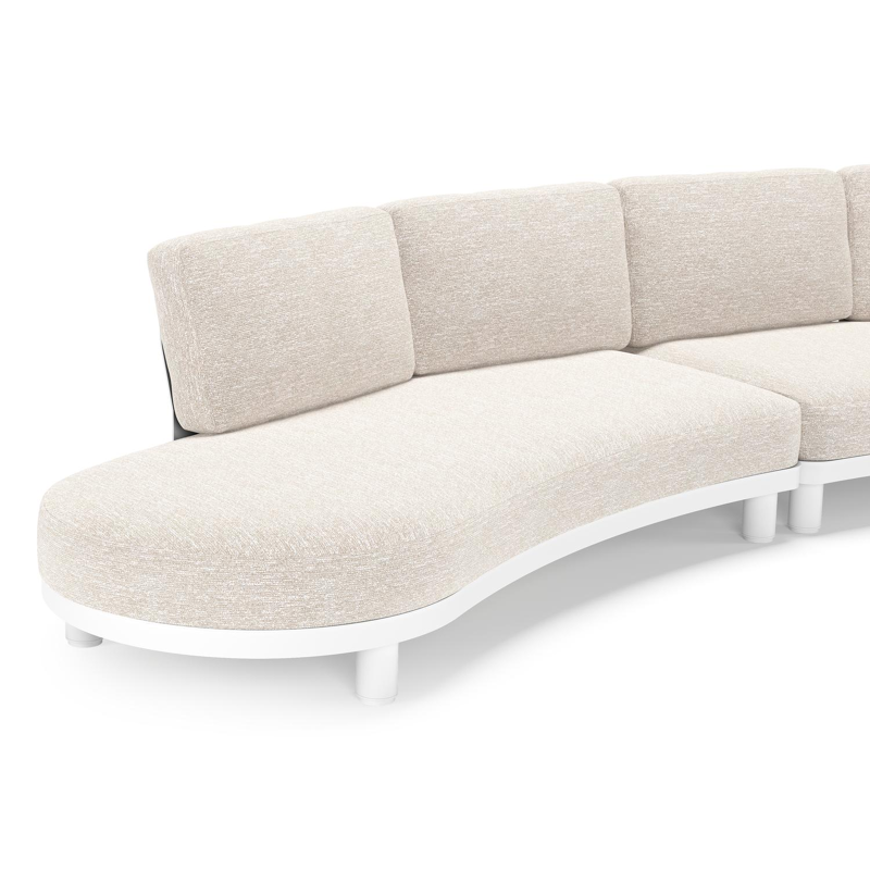 Donato loungehoek in wit aluminium met all weather sunbrella® luxe Tundra Sand kussen