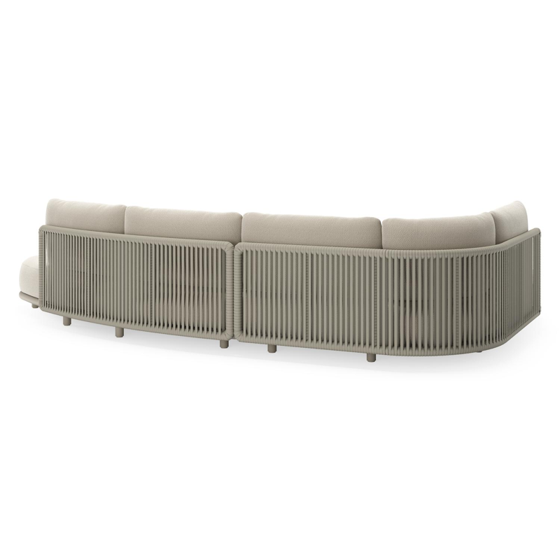 Lomano loungehoek in beige aluminium en beige verticaal geweven luxe vlakke rope met Lopi Marble all weather sunbrellaÂ® luxe