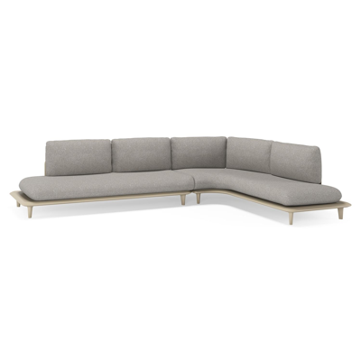 Salon de jardin d'angle Bomero en aluminium beige et coussins en all weather sunbrella® luxe tundra charcoal