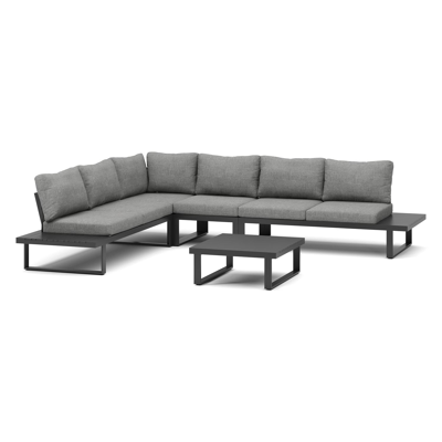 Serado loungehoek in zwart aluminium met grijs polyester kussens en loungetafel