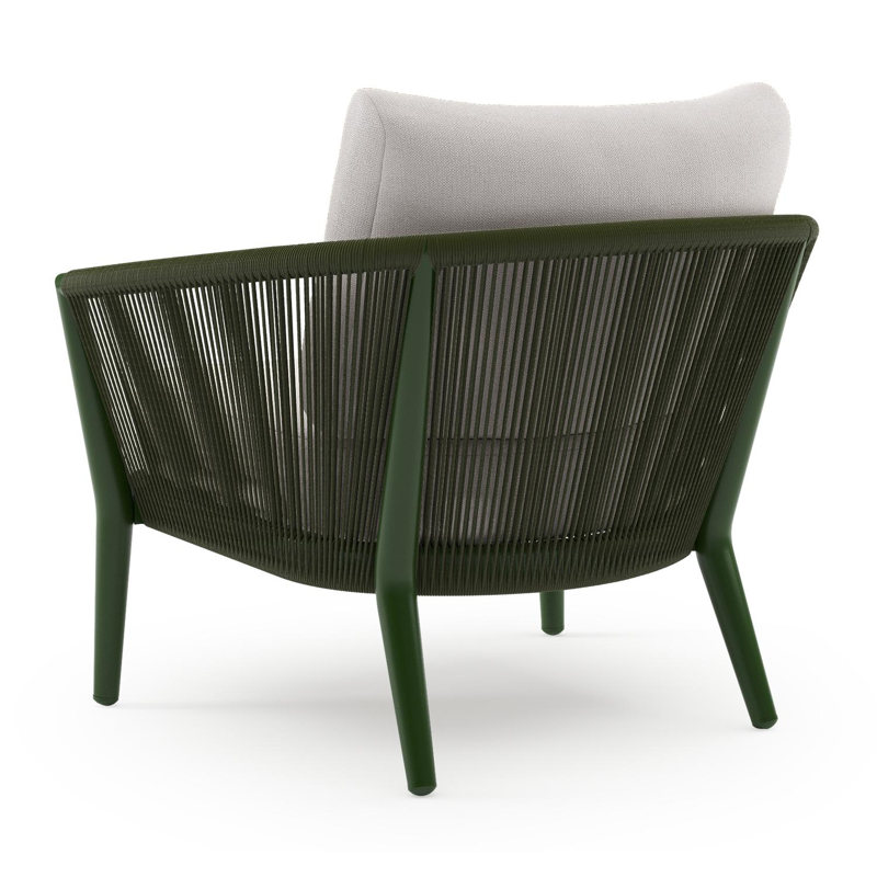 Orso loungestoel in groen aluminium en groen verticaal geweven ronde rope met Savane Whisper all weather sunbrella® luxe kussen