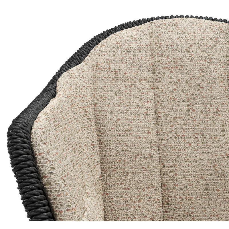 Pagino tuinstoel in teak en zwart ronde wicker met zitkussen in All Weather Cosytica Bora Jungle