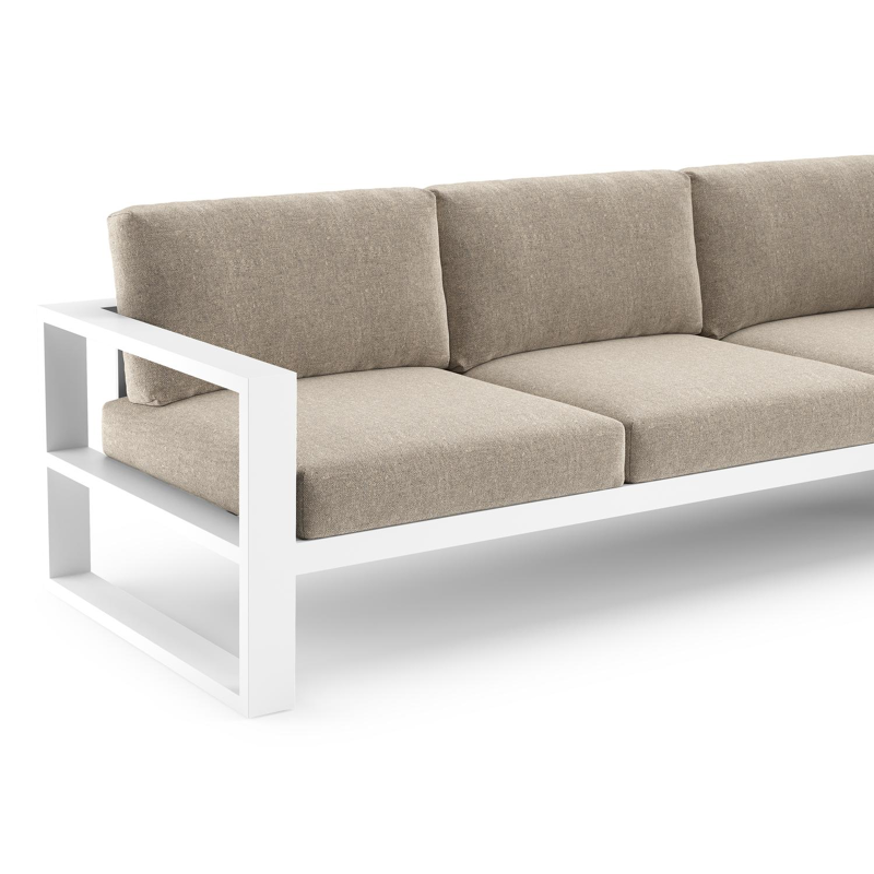 Verato loungehoek in wit aluminium met chartres pewter all weather sunbrella® luxe kussen