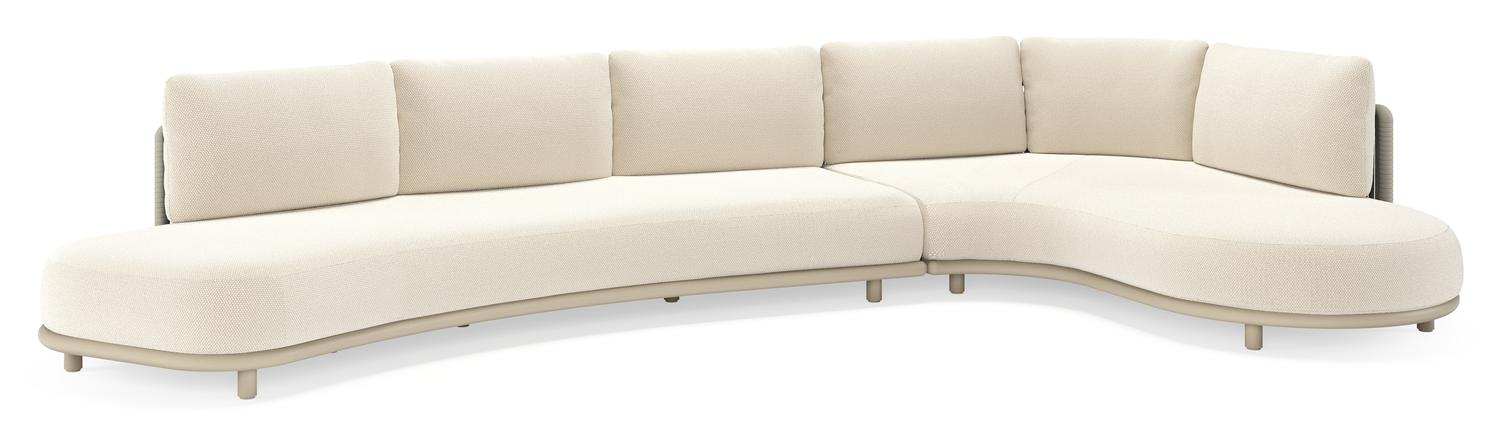 Lomano loungehoek in beige aluminium en beige verticaal geweven luxe vlakke rope met Althea Off White all weather cosytica