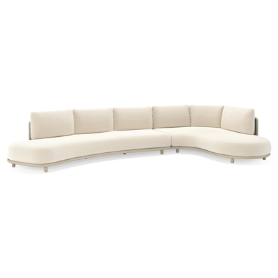 Lomano loungehoek in beige aluminium en beige verticaal geweven luxe vlakke rope met Althea Off White all weather cosytica