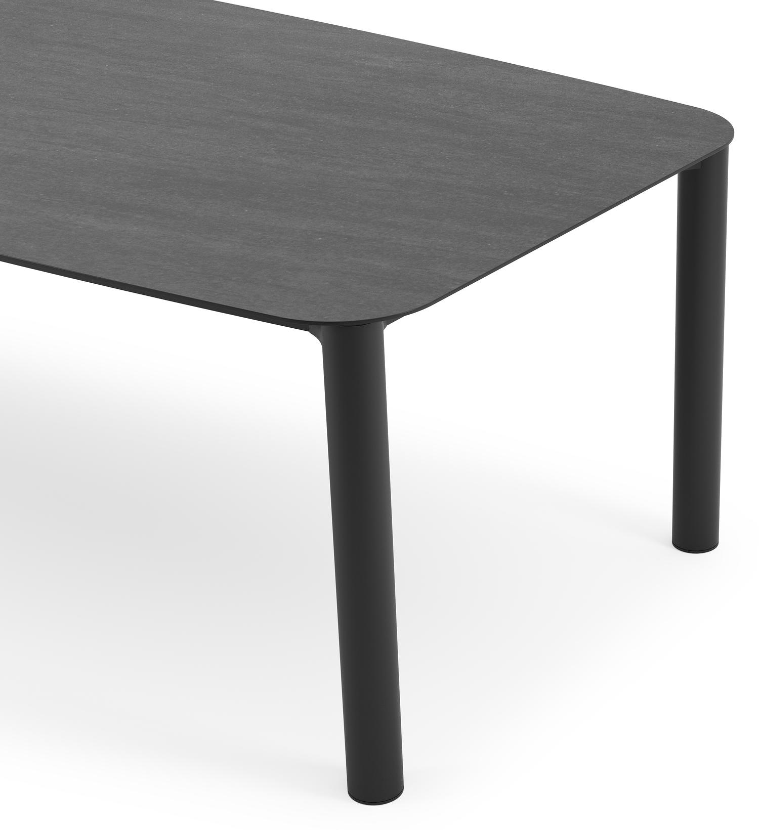 Orso tuintafel bootvorm in zwart aluminium en volkeramiek basalt black - L 255 x B 115 x H 75 cm