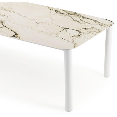 Orso tuintafel bootvorm in wit aluminium en volkeramiek colorado dunes - L 315 x B 115 x H 75 cm