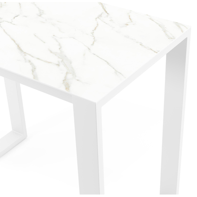 Verato bartafel in wit aluminium en volkeramiek calacatta - L 120 x B 70 x H 106 cm