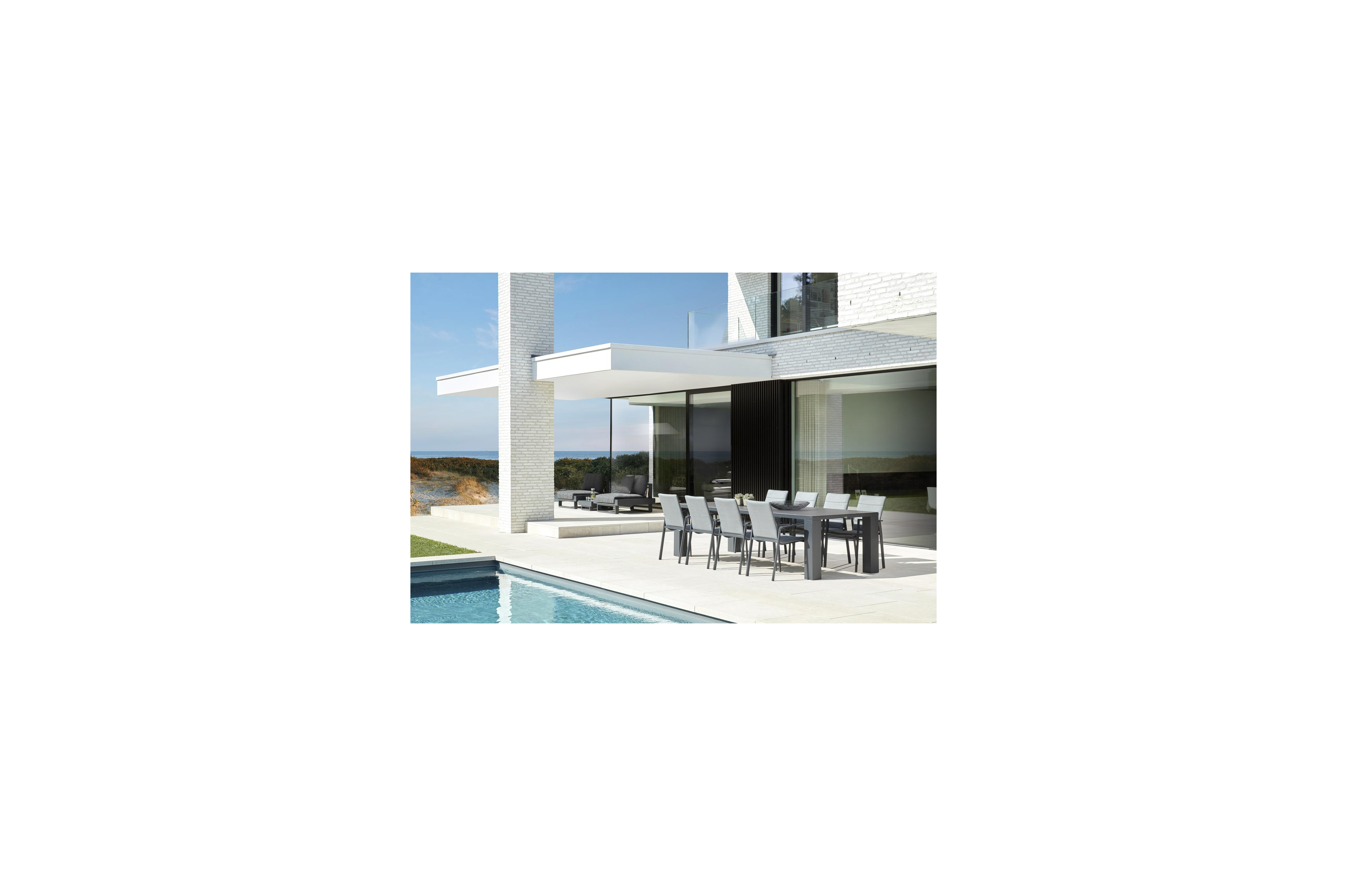 Cirello stapelbare tuinstoel in zwart aluminium en grijs luxe comfort textilene