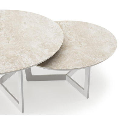 Ensemble de 2 tables de basses Lacrima ronde en aluminium blanc et céramique pleine Rapolano - Diam. 85/65 x Haut. 35/30 cm