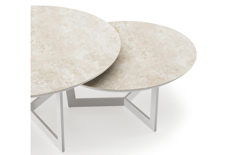 Ensemble de 2 tables de basses Lacrima ronde en aluminium blanc et céramique pleine Rapolano - Diam. 85/65 x Haut. 35/30 cm