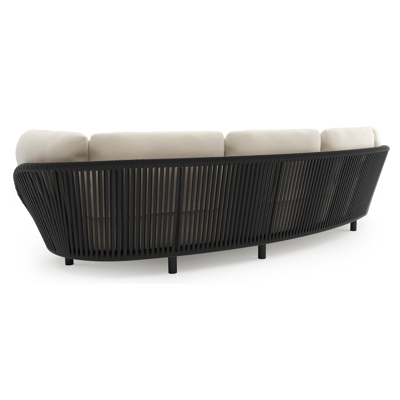 Lupino loungebank in zwart aluminium en zwart verticaal geweven luxe vlakke brede rope met althea off white all weather cosytica kussen