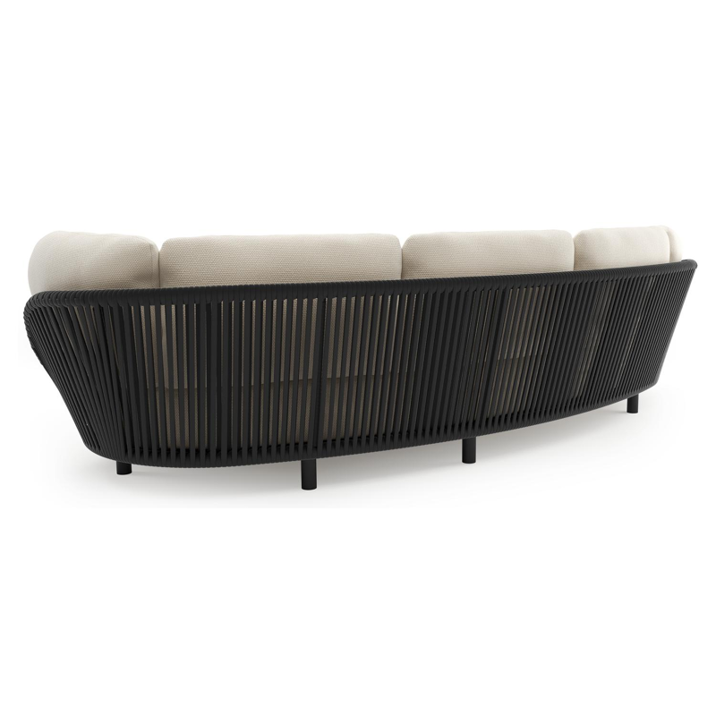 Lupino loungebank in zwart aluminium en zwart verticaal geweven luxe vlakke brede rope met althea off white all weather cosytica kussen