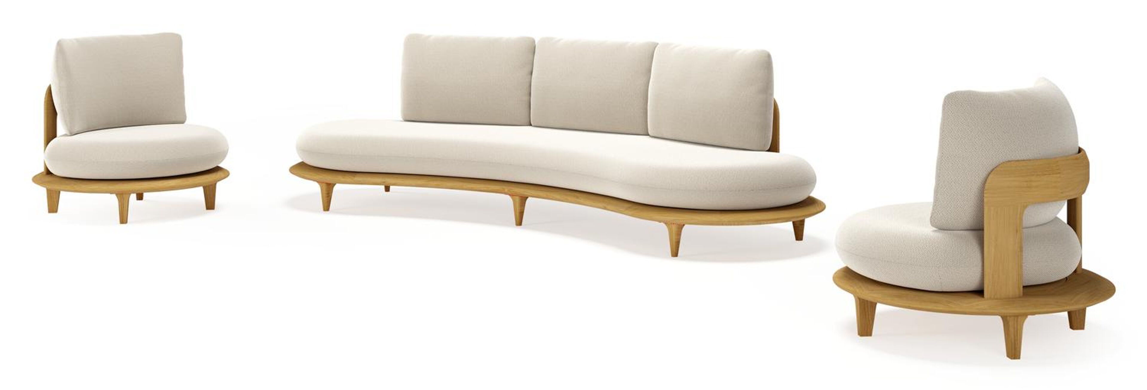 Bomero loungeset in teak met lopi marble all weather sunbrella® luxe kussen