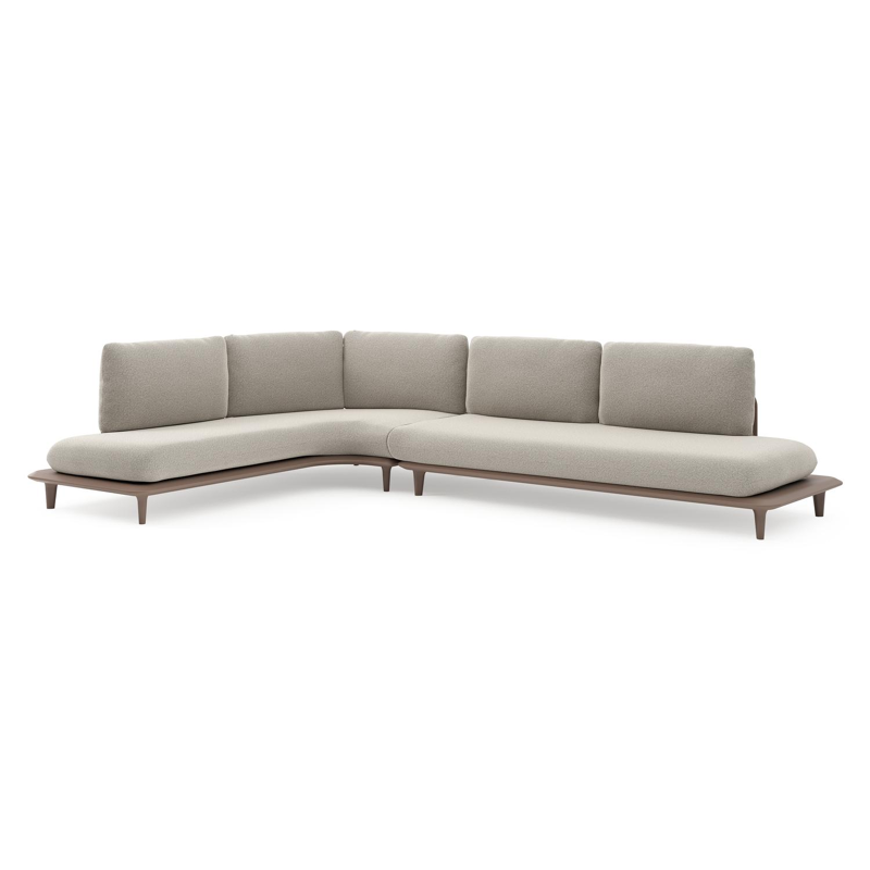 Salon de jardin d'angle Bomero en aluminium taupe et coussins en all weather solica firenze sand