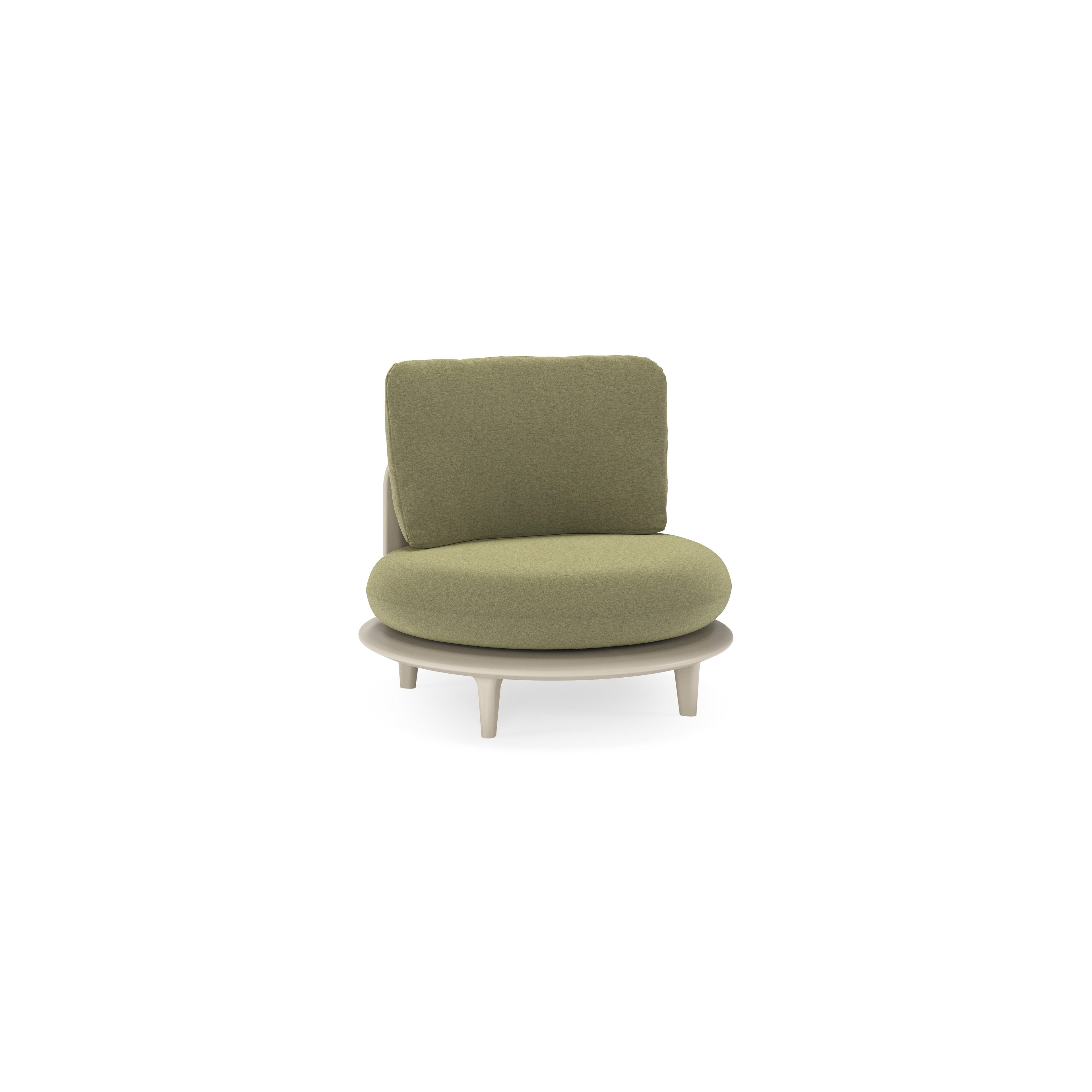Fauteuil de jardin Bomero en aluminium beige et coussins en all weather sunbrella® luxe heritage leaf