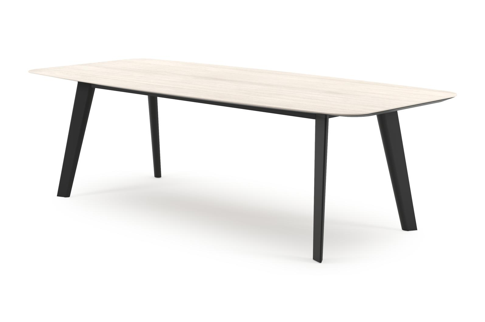 Table de jardin Lacrima forme de bateau en aluminium noir et céramique pleine Travertino Bianco - Lg. 255 x Lrg. 115 x Haut. 73 cm