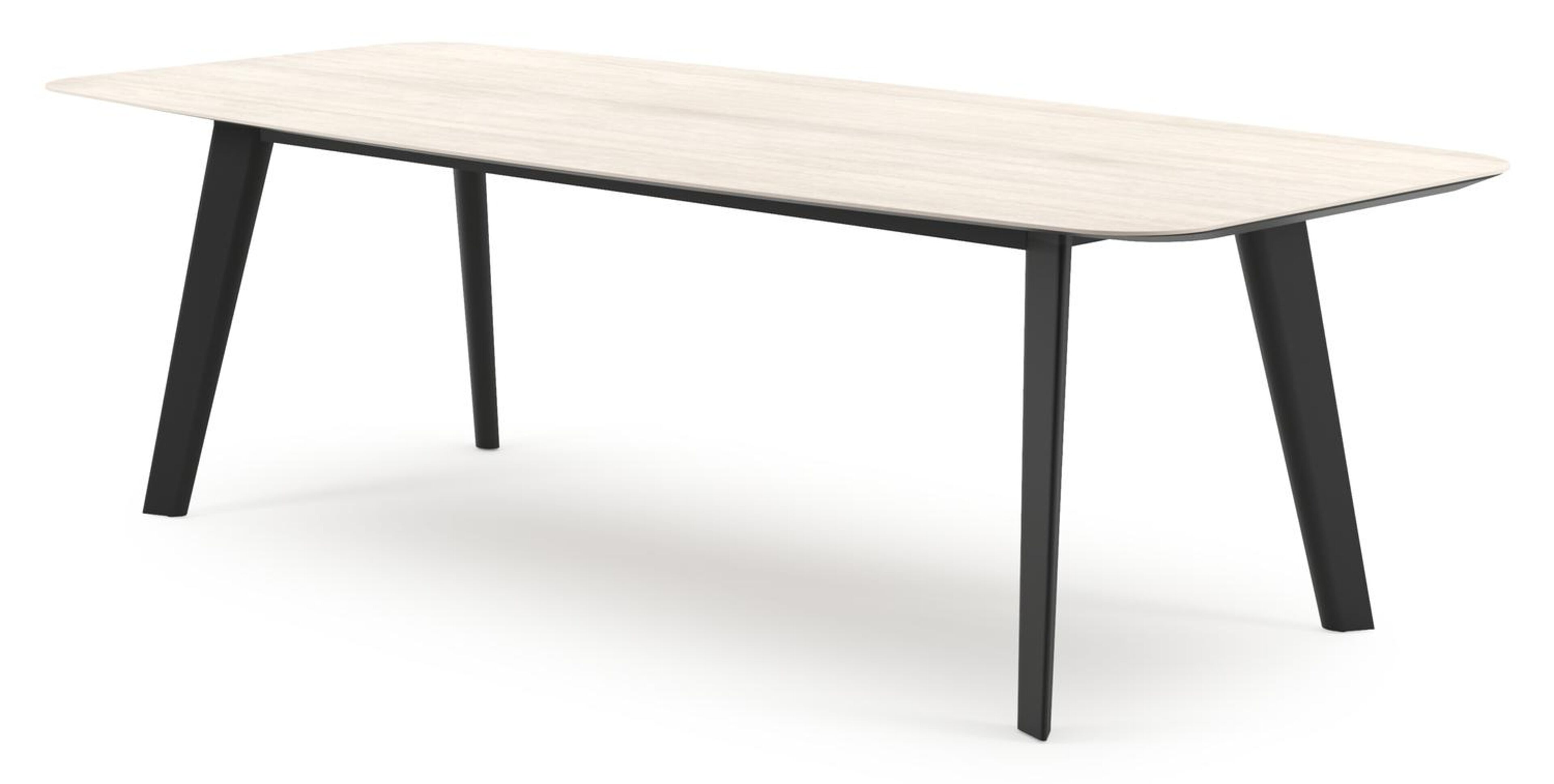 Table de jardin Lacrima forme de bateau en aluminium noir et céramique pleine Travertino Bianco - Lg. 255 x Lrg. 115 x Haut. 73 cm