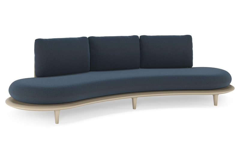 Bomero loungebank in beige aluminium met heritage indigo all weather sunbrella® luxe kussen