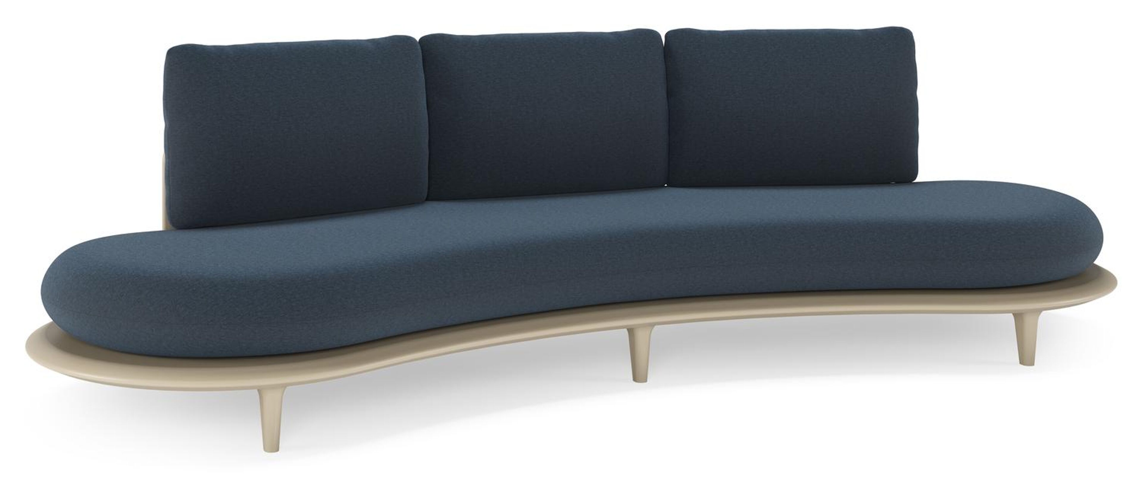 Bomero loungebank in beige aluminium met heritage indigo all weather sunbrella® luxe kussen