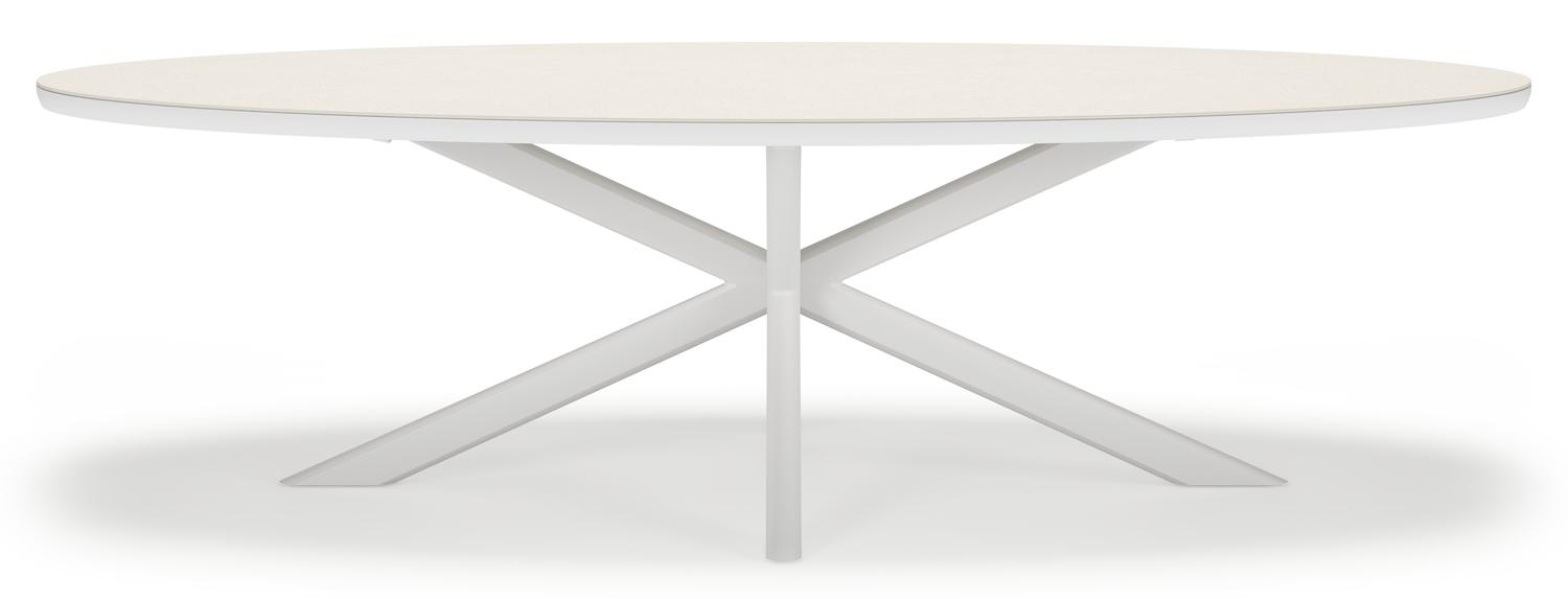 Pamplona ensemble de jardin ovale en aluminium blanc en sintered stone crema minerale avec 10 chaises de jardin Amalfi