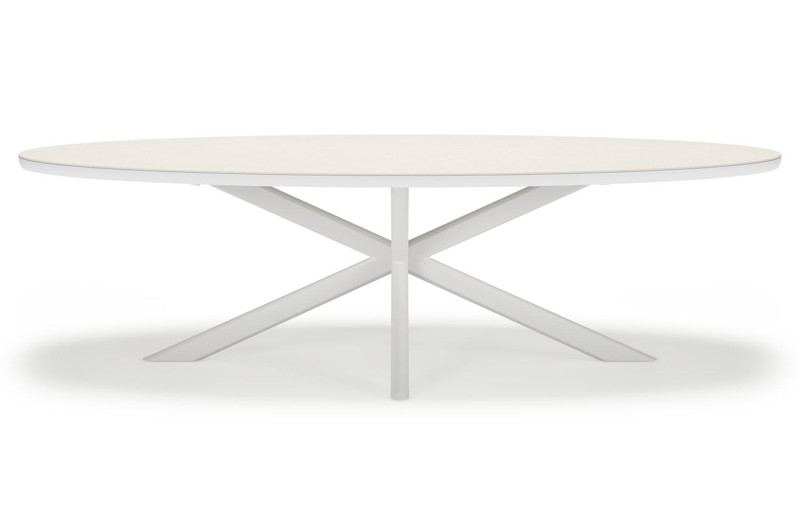 Pamplona tuintafel ovaal in wit aluminium en sintered stone Crema minerale - L 270 x B 120 x H 72 cm