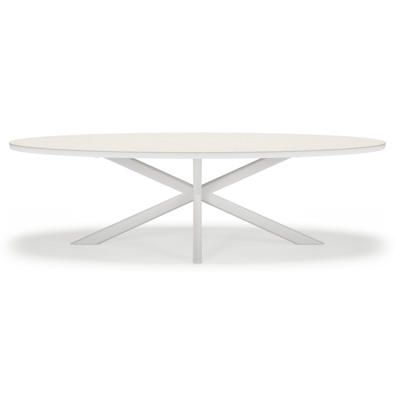 Pamplona tuintafel ovaal in wit aluminium en sintered stone Crema minerale - L 270 x B 120 x H 72 cm