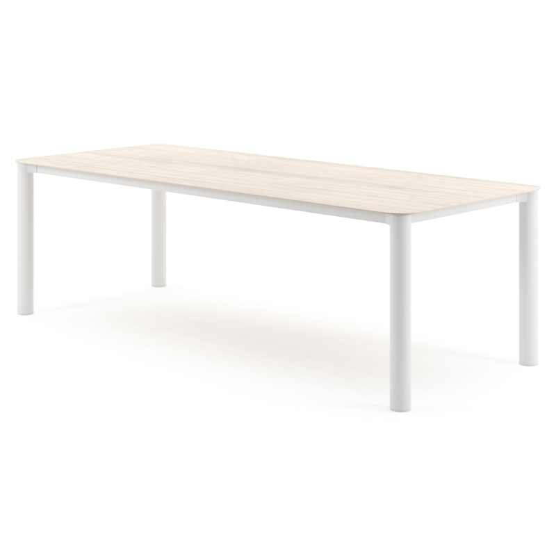 Orso tuintafel rechthoekig afgerond in wit aluminium en volkeramiek Travertino Bianco - L 240 x B 100 x H 73.5 cm