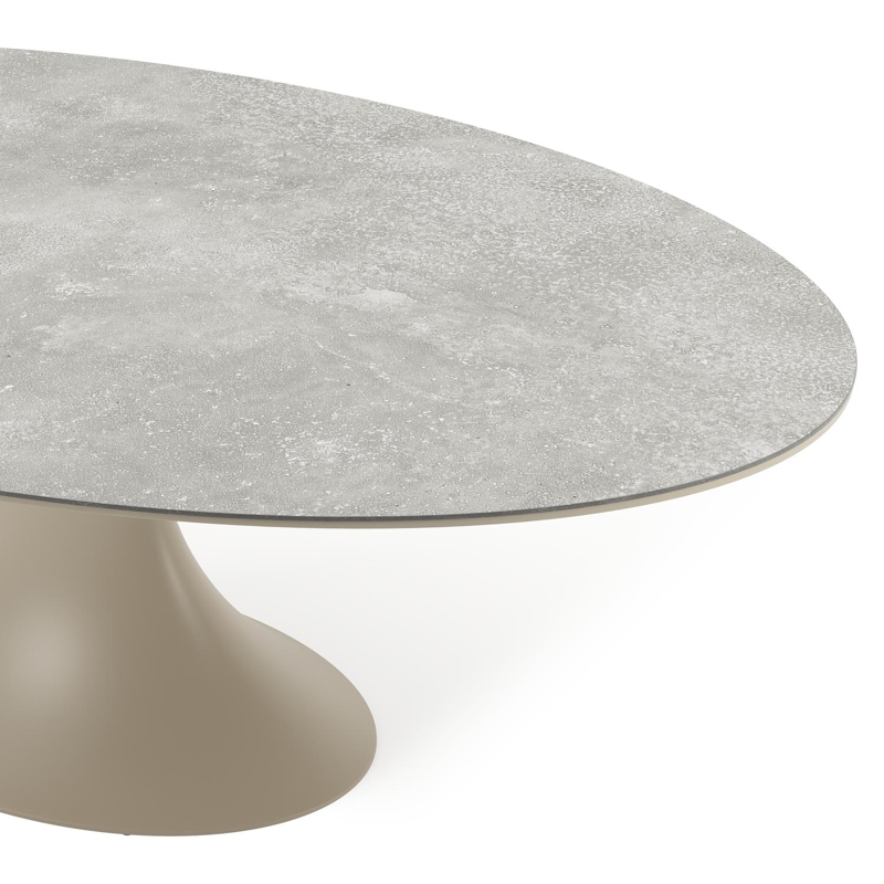 Table de jardin Fano ovale en aluminium beige et céramique pleine New York - Lg. 240 x Lrg. 135 x Haut. 75 cm