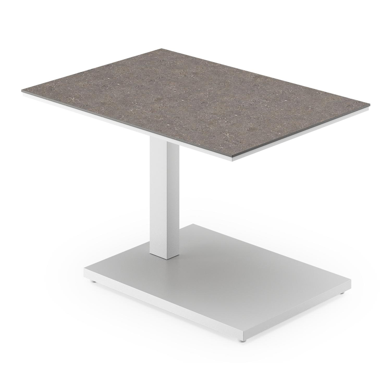 Table d'appoint pop-up Cirello rectangulaire en aluminium blanc et céramique pleine Wulong - Lg. 70 x Lrg. 50 x Haut. 44 cm